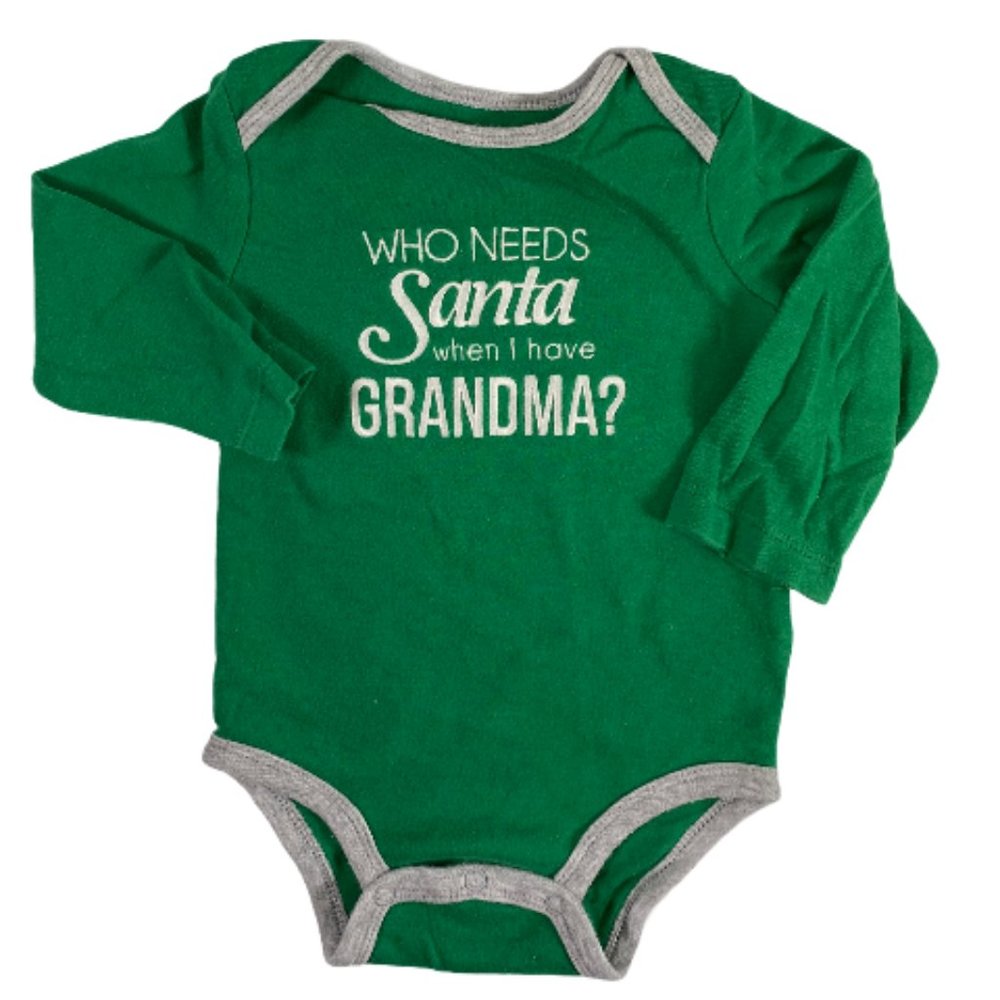 6/$12 💥♻ Carter's WHO NEEDS SANTA When I Have GRANDMA Green Onesie | 12m | 0585